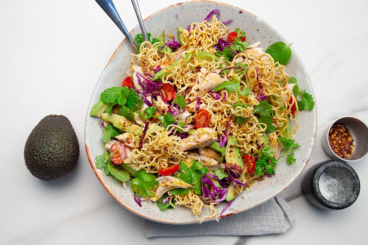 Chicken, Avocado and Crunchy Noodle Salad New Zealand Avocado