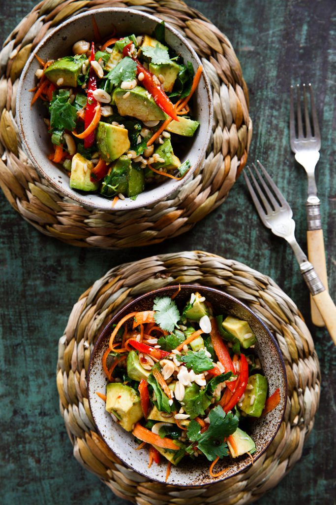 Avocado and crunchy bok choy slaw brown rice salad