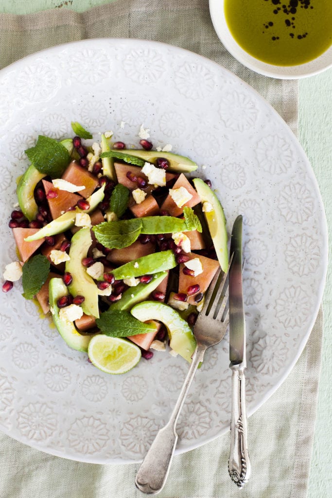 Avocado, Watermelon, Pomegranate and Feta Salad