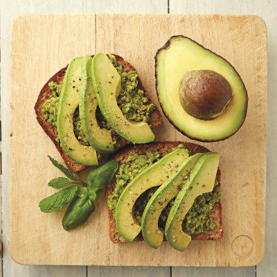 Avocado and smashed peas on toast