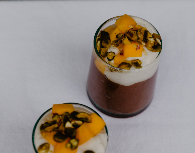 #Avopartyanyway – Avocado chocolate mousse with whipped coconut cream, mango and pistachio