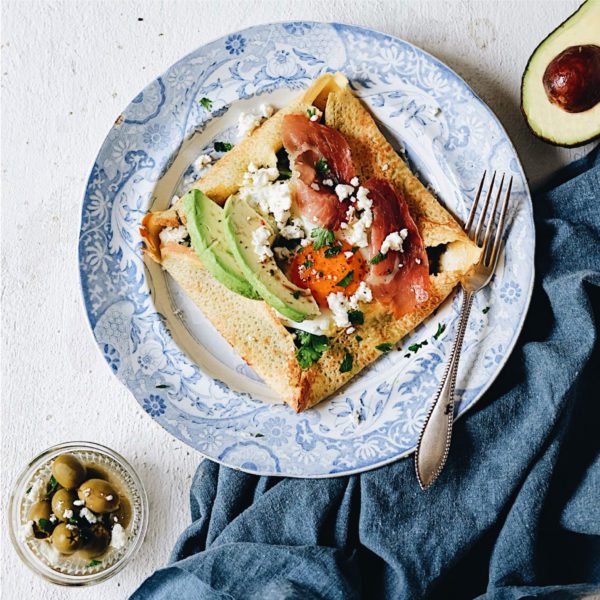 Buckwheat Galettes with Prosciutto, Parmesan and Kale