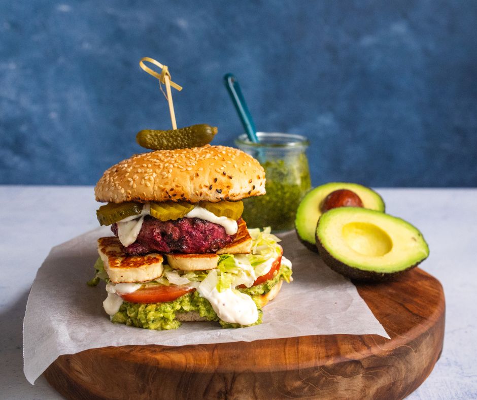 Beetroot & avocado smash burgers