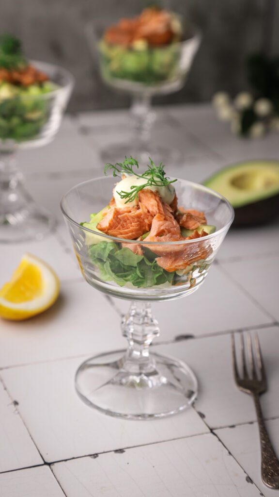 Salmon and Avocado Verrines with Zesty Dill Dressing